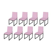 Kit 8 Cadeira Para Sala de Jantar Trendy Base Metálica Preto Tecido Sintético Rosa Bebê - Móveis Mafer