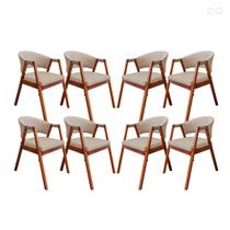 Kit 8 Cadeira Poltrona para Sala de Jantar Ravena em Madeira Castanho Suede Bege CCS Kit 8 Cadeira Poltrona para Sala de Jantar Ravena em Madeira Castanho Suede Bege CCS