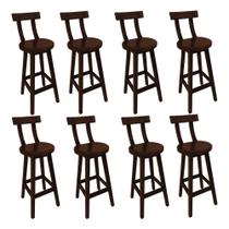 Kit 8 Cadeiras Altas Girafa Madeira com Encosto Design Moderno para Bancada e Área Gourmet - Imbuia