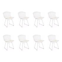 Kit 8 Cadeiras Bertoia Branca com Assento Branco