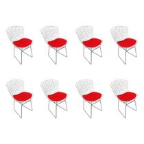 Kit 8 Cadeiras Bertoia Cromada com Assento Sintético Vermelho