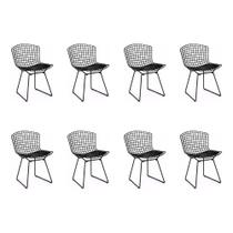 Kit 8 Cadeiras Bertoia Preta com Assento Preto Kit 8 Cadeiras Bertoia Preta com Assento Preto