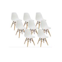 Kit 8 Cadeiras Charles Eames Eiffel Branca Base Madeira Sala Cozinha Jantar.