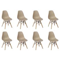 Kit 8 Cadeiras Charles Eames Eiffel Fendi Base Madeira Sala Cozinha Jantar