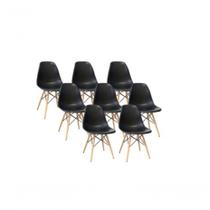 Kit 8 Cadeiras Charles Eames Eiffel Wood Base Madeira Preta.