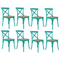 Kit 8 Cadeiras Cross Katrina X Azul Turquesa Assento Bege Aço New Green