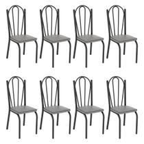 Kit 8 Cadeiras de Cozinha Alabama Estampado Platina Pés de Ferro Preto - Pallazio