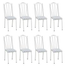 Kit 8 Cadeiras de Cozinha Alasca Estampado Linho Pés de Ferro Branco - Pallazio