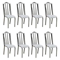 Kit 8 Cadeiras de Cozinha Alasca Estampado Linho Pés de Ferro Cromo Preto - Pallazio
