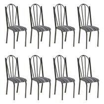Kit 8 Cadeiras de Cozinha Alasca Estampado Preto Listrado Pés de Ferro Cromo Preto - Pallazio