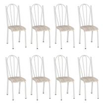 Kit 8 Cadeiras de Cozinha Alasca Estampado Rattan Pés de Ferro Branco - Pallazio