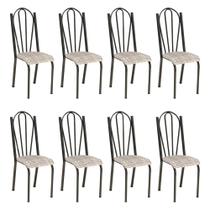 Kit 8 Cadeiras de Cozinha Alasca Estampado Rattan Pés de Ferro Cromo Preto - Pallazio