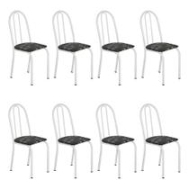 Kit 8 Cadeiras de Cozinha Califórnia Estampado Preto Florido Pés de Ferro Branco - Pallazio