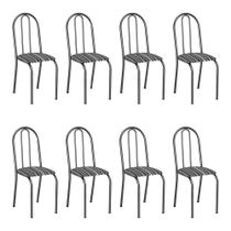 Kit 8 Cadeiras de Cozinha Califórnia Estampado Preto Listrado Pés de Ferro Preto - Pallazio