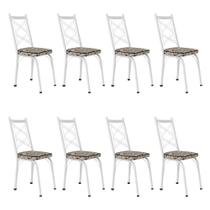 Kit 8 Cadeiras de Cozinha Delaware Estampado Cedro Pés de Ferro Branco - Pallazio