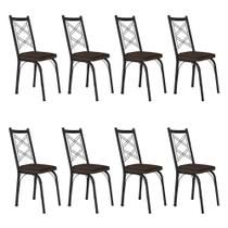Kit 8 Cadeiras de Cozinha Delaware Estampado Imbuia Pés de Ferro Preto - Pallazio Kit 8 Cadeiras de Cozinha Delaware Estampado Imbuia Pés de Ferro Preto - Pallazio