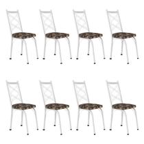 Kit 8 Cadeiras de Cozinha Delaware Estampado Mosaico Palha Pés de Ferro Branco - Pallazio