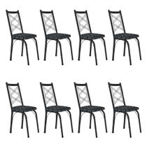 Kit 8 Cadeiras de Cozinha Delaware Estampado Mosaico Silver Pés de Ferro Preto - Pallazio