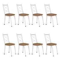 Kit 8 Cadeiras de Cozinha Delaware Estampado Rattan Bege Pés de Ferro Branco - Pallazio