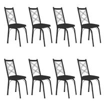 Kit 8 Cadeiras de Cozinha Delaware material sintético Preto Pés de Ferro Preto - Pallazio