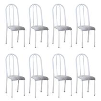 Kit 8 Cadeiras de Cozinha Flórida Estampado Prata Pés de Ferro Branco - Pallazio Kit 8 Cadeiras de Cozinha Flórida Estampado Prata Pés de Ferro Branco - Pallazio
