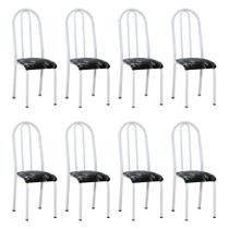 Kit 8 Cadeiras de Cozinha Flórida Estampado Preto Florido Pés de Ferro Branco - Pallazio