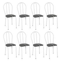 Kit 8 Cadeiras de Cozinha Texas Estampado Listrado Pés de Ferro Branco - Pallazio Kit 8 Cadeiras de Cozinha Texas Estampado Listrado Pés de Ferro Branco - Pallazio
