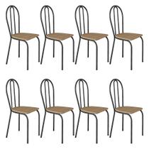 Kit 8 Cadeiras de Cozinha Texas Estampado Rattan Pés de Ferro Cromo Preto - Pallazio