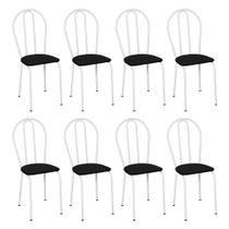 Kit 8 Cadeiras de Cozinha Texas Liso Preto Pés de Ferro Branco - Pallazio Kit 8 Cadeiras de Cozinha Texas Liso Preto Pés de Ferro Branco - Pallazio