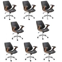 Kit 8 Cadeiras de Escritório Diretor Giratória Office Lisboa Preto