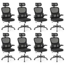 Kit 8 Cadeiras de Escritório Giratória Executiva Atenas com Regulagem de Altura - Preto