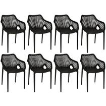 Kit 8 Cadeiras De Jantar Design Suits Com Braços Empilhável Em Polipropileno - Preto