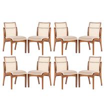 Kit 8 Cadeiras de Jantar em Madeira Lisboa Encosto Rattan Estofada Linho Bege M58 RMI Kit 8 Cadeiras de Jantar em Madeira Lisboa Encosto Rattan Estofada Linho Bege M58 RMI