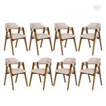 Kit 8 Cadeiras de Jantar em Madeira Lua Estofada Linho Bege L59 RMI