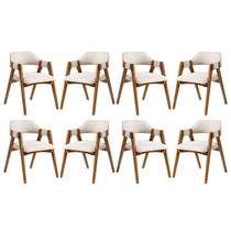 Kit 8 Cadeiras de Jantar em Madeira Lua Estofada Linho Bege L60 RMI