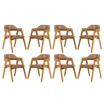 Kit 8 Cadeiras de Jantar em Madeira Lua Estofada material sintético Caramelo L85 RMI Kit 8 Cadeiras de Jantar em Madeira Lua Estofada material sintético Caramelo L85 RMI