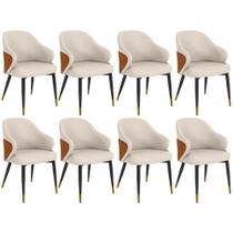 Kit 8 Cadeiras De Jantar Estofada Milano Design Italiano Com Encosto Ergonômico - Bege-caramelo Kit 8 Cadeiras De Jantar Estofada Milano Design Italiano Com Encosto Ergonômico - Bege-caramelo