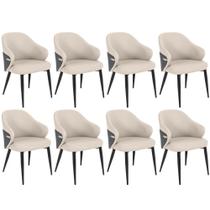 Kit 8 Cadeiras De Jantar Estofada Milano Design Italiano Com Encosto Ergonômico - Bege-cinza Escuro