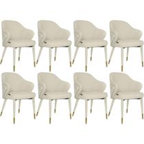 Kit 8 Cadeiras de Jantar Estofada Milano Design Italiano com Encosto Ergonômico - Creme/Cinza