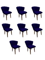 Kit 8 Cadeiras de Jantar Estofada Pétala Tecido Suede Azul Marinho Pés Palito Kimi Design