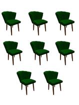Kit 8 Cadeiras de Jantar Estofada Pétala Tecido Suede Verde Pés Palito Kimi Design