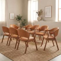 Kit 8 Cadeiras de Jantar Estofadas em Madeira Maciça e material sintético Hibisco