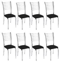 Kit 8 Cadeiras de Jantar Lara cromada para cozinha Assento material sintético preto - Aurora Line Kit 8 Cadeiras de Jantar Lara cromada para cozinha Assento material sintético preto - Aurora Line