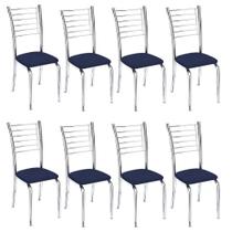 Kit 8 Cadeiras de Jantar Lara cromada para cozinha Assento sintético Azul Marinho - Aurora Line