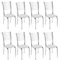 Kit 8 Cadeiras de Jantar Lara cromada para cozinha Assento sintético branco - Aurora Line