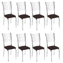 Kit 8 Cadeiras de Jantar Lara cromada para cozinha Assento sintético Marrom - Aurora Line