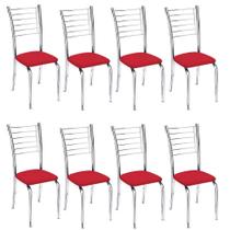 Kit 8 Cadeiras de Jantar Lara cromada para cozinha Assento sintético vermelho - Aurora Line