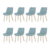 Kit 8 Cadeiras de Jantar Lara Estrutura em Aco Carbono Cor Bronze Estofado em Linho Conforto - Verde