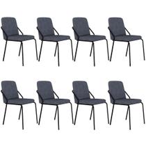 Kit 8 Cadeiras de Jantar Loft C01 Estrutura em Aço Bouclê Nuvem Preto Lyam Decor