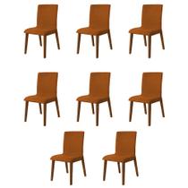 Kit 8 Cadeiras de Jantar Luxo Diamante Estofadas em Veludo Terracota Base Madeira Maciça Imbuia